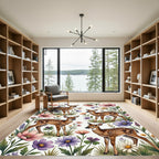 Whimsical Fawn and Pastel Wildflower Garden Rug