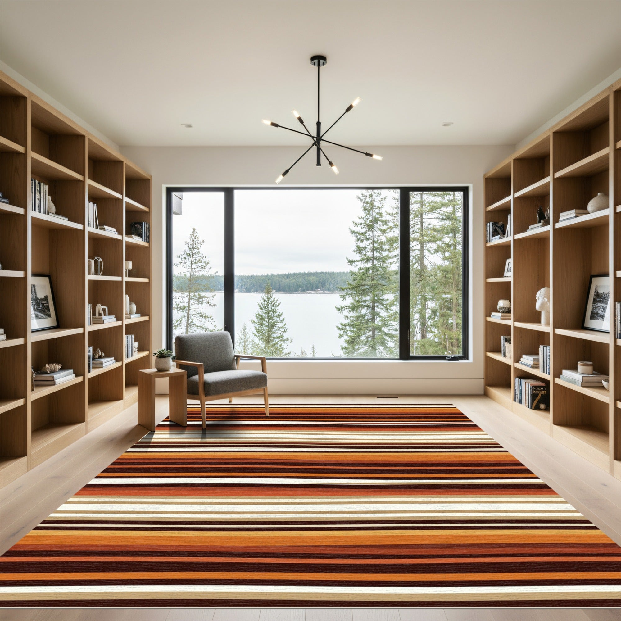 Warm Earthy Tone Abstract Horizontal Stripes Rug