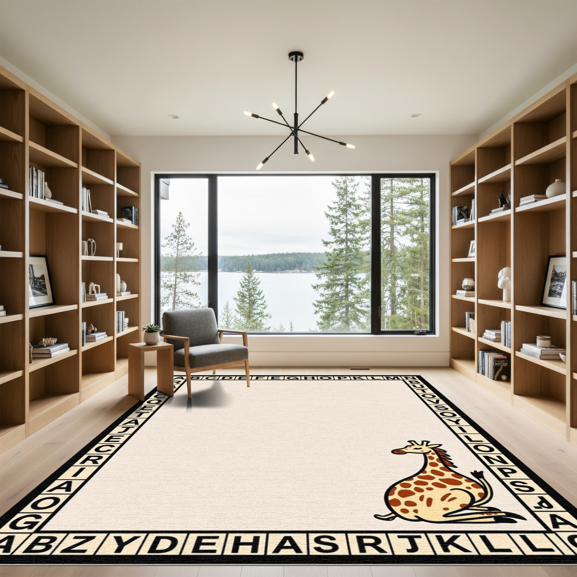 Playful Giraffe Alphabet Border Rug