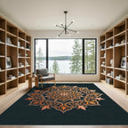 Golden Orange Intricate Floral Mandala Rug