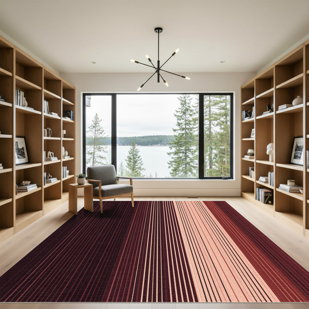 Deep Burgundy Graduated Stripe Rug