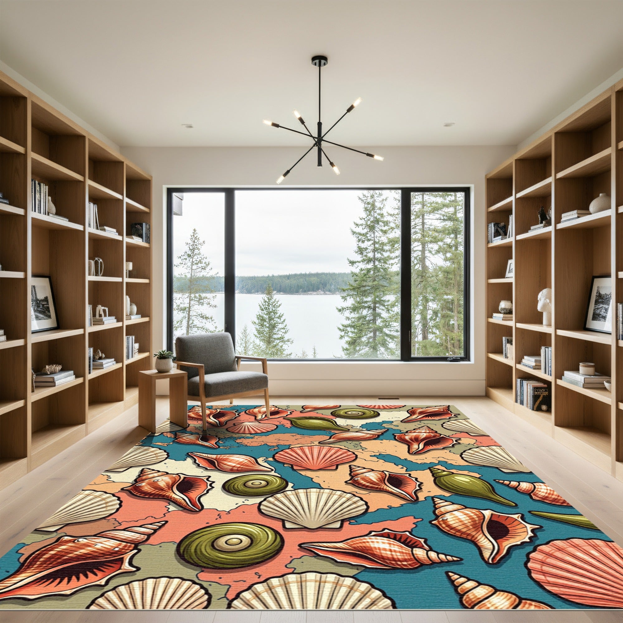 Coastal Shells on Vintage Map Earthtones Rug