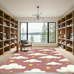 Whimsical Dusty Rose Sleepy Starry Clouds Rug