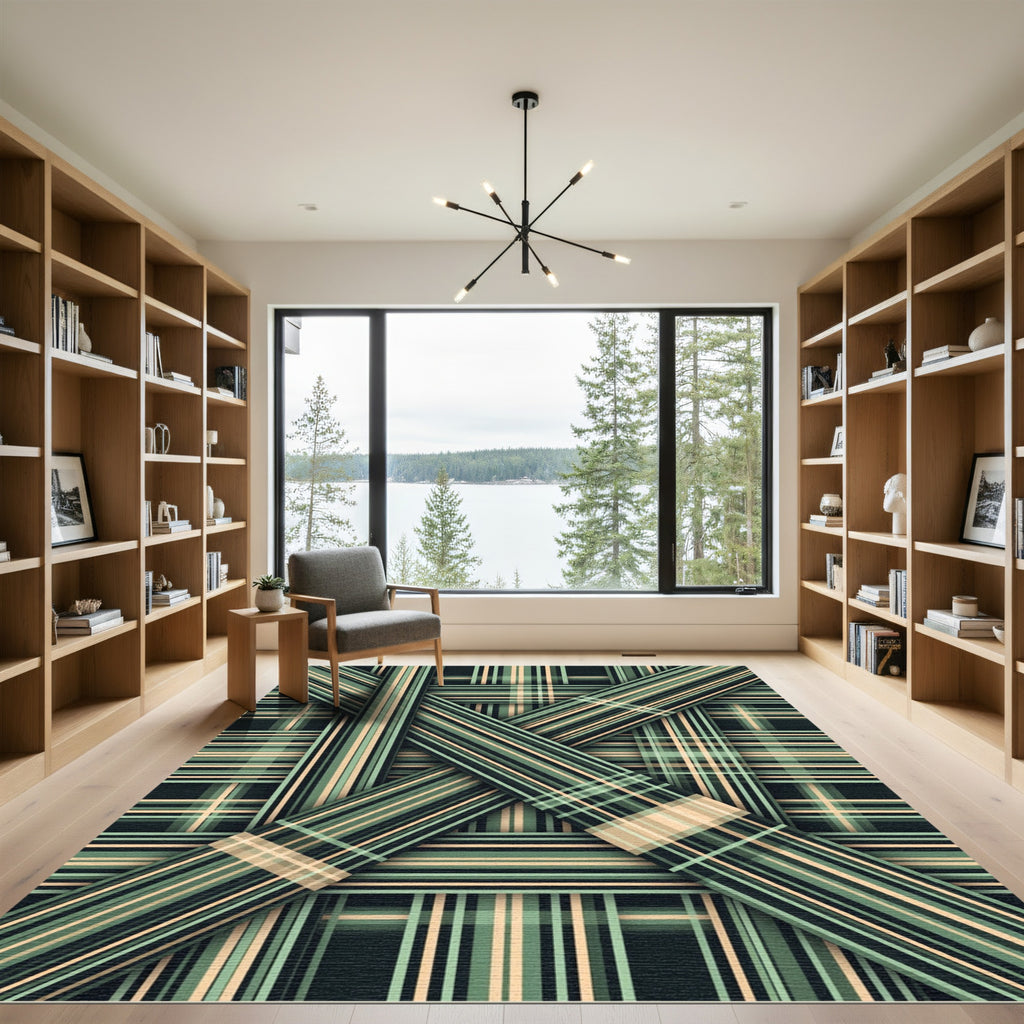 Sage Emerald Plaid Intersecting Lines Rug