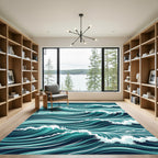 Dynamic Teal Ocean Wave Illustration Rug