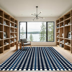Navy Blue White Grid Stripe Rug