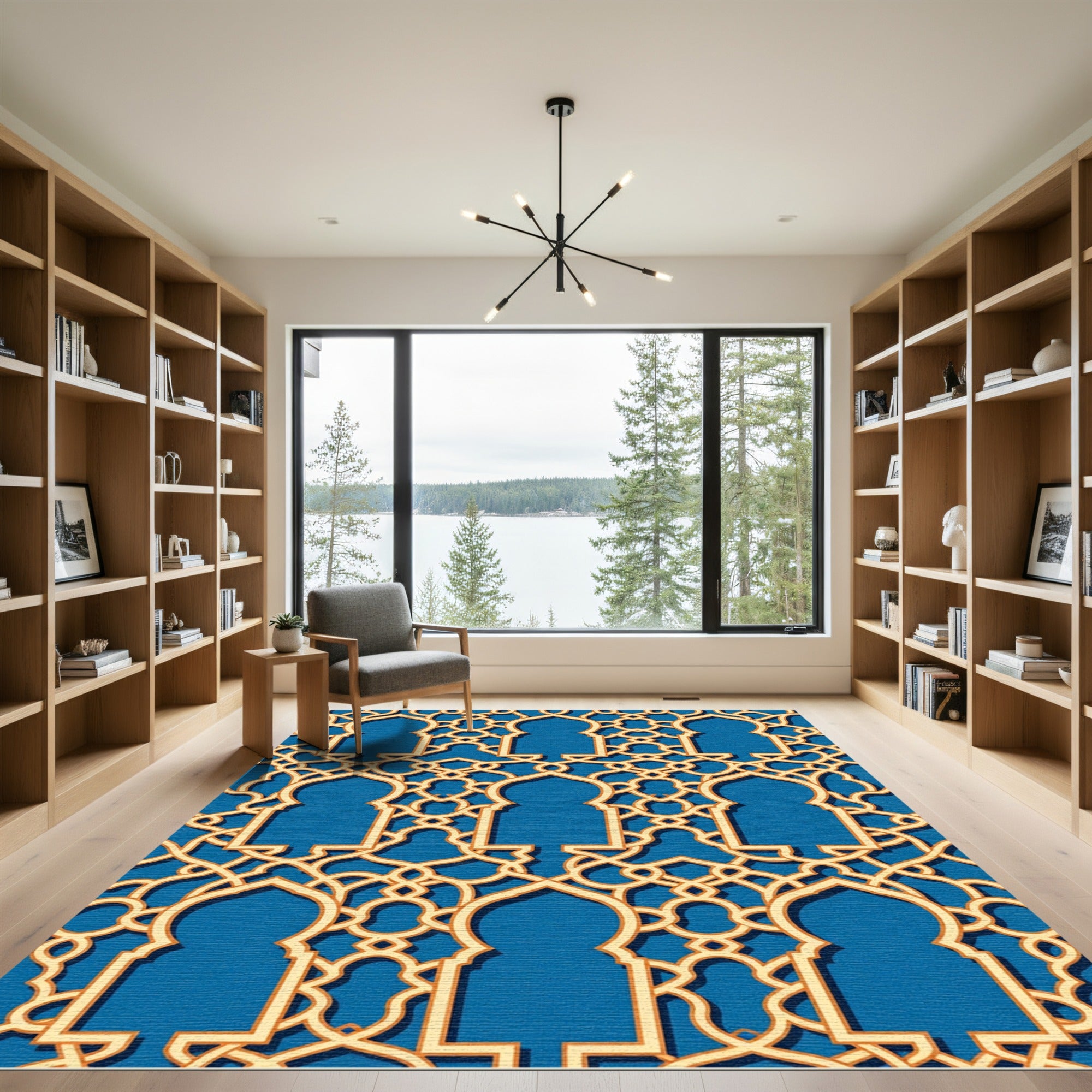 Golden Lattice Arch In Royal Blue Rug