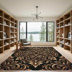 Elegant Gold Ornate Filigree Damask Rug