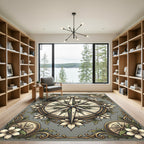 Elegant Floral Compass Gray Botanical Rug
