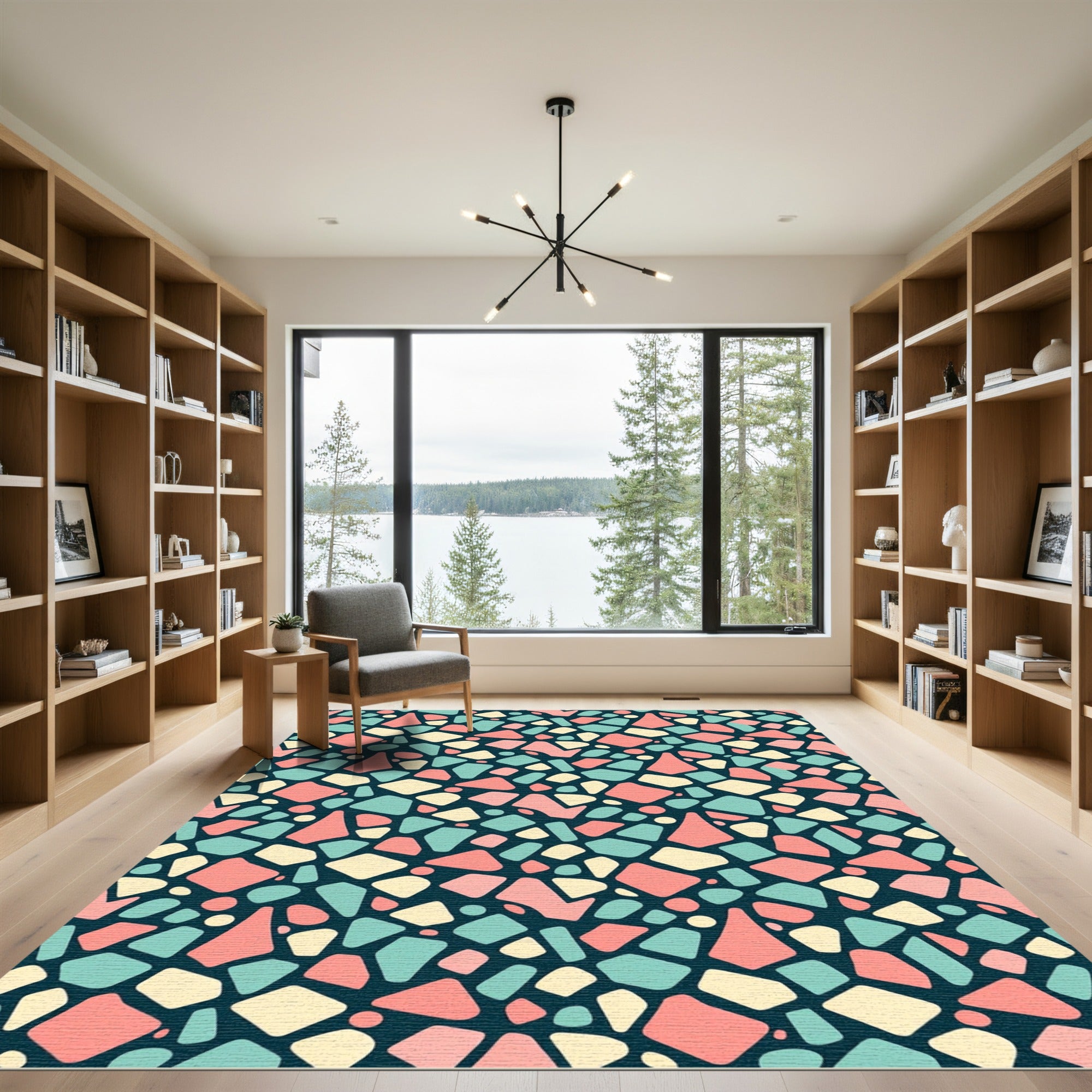 Mid-Century Teal Pink Cream Mosaic Terrazzo Rug