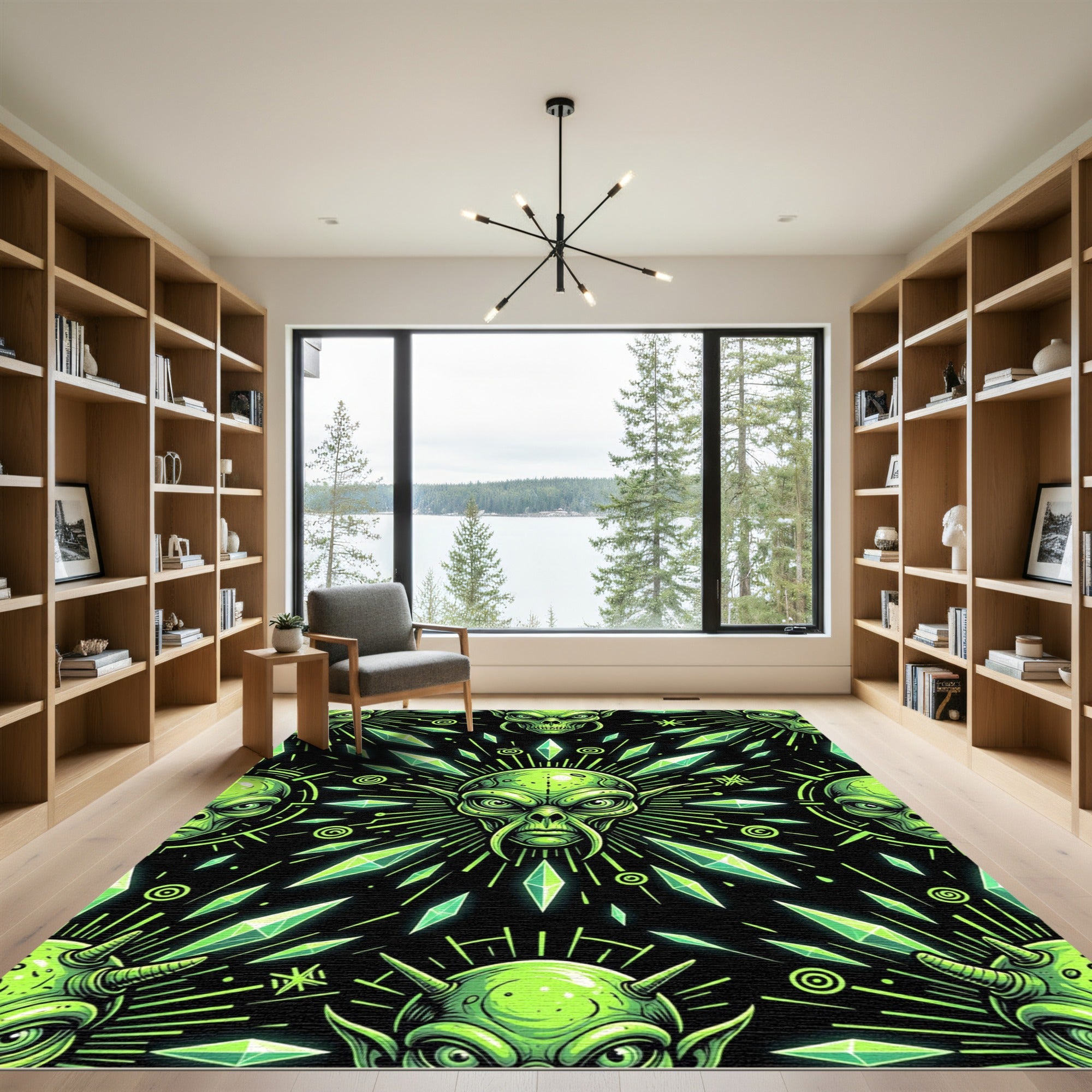 Neon Alien Crystal Geometric Glow Rug