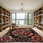 Vintage Crimson Poppy Floral Tapestry Rug