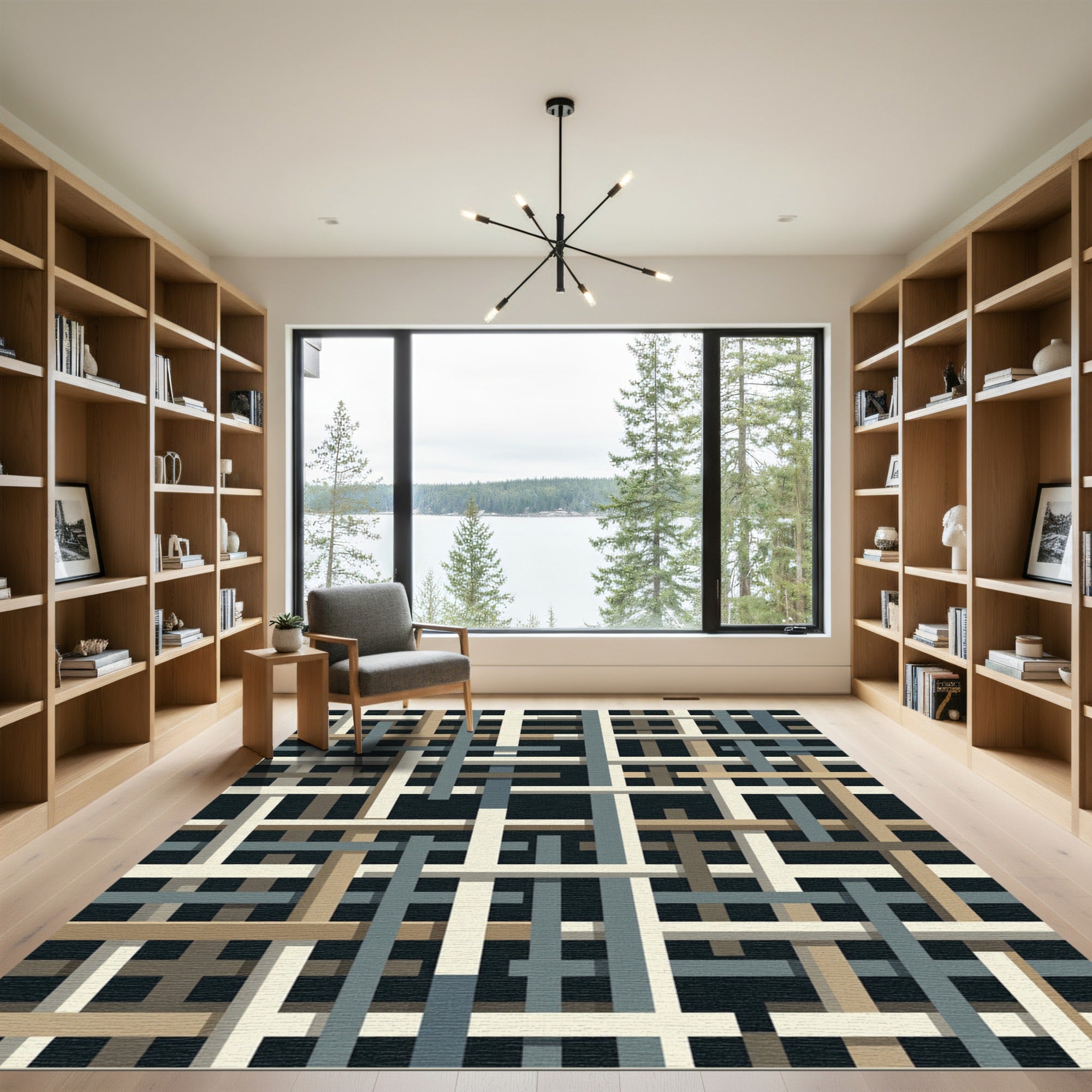 Neutral Tonal Intersecting Straps Abstract Rug