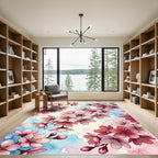 Blossoming Pink Cherry Branch Watercolor Rug