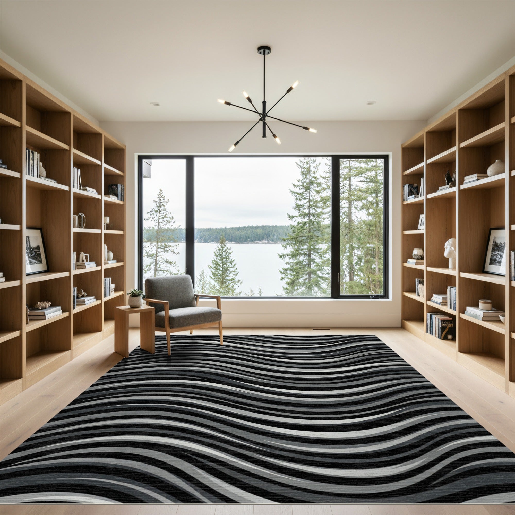 Monochromatic Rippling Stripe Abstract Rug