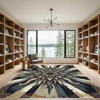 Golden Sunburst Ornate Monochrome Mandala Rug