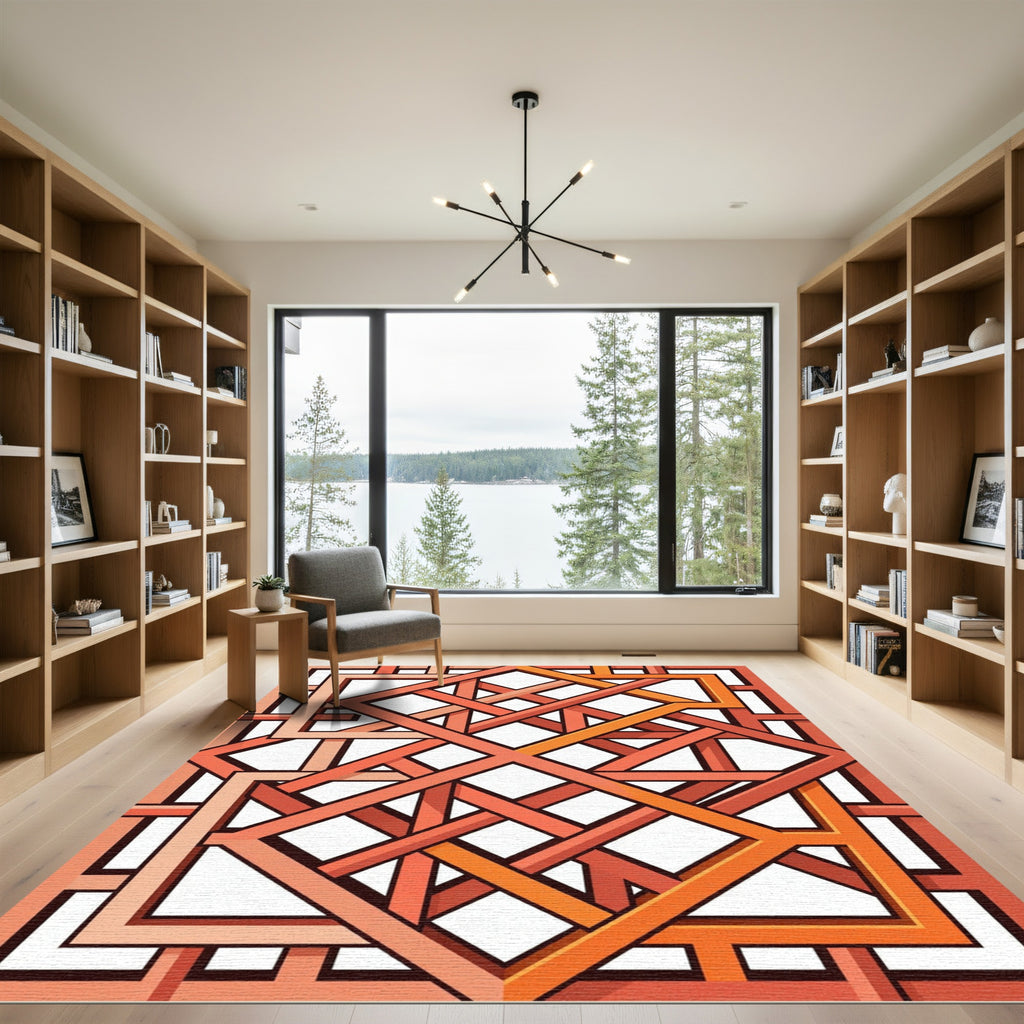 Geometric Terracotta Interlocking Linear Weave Rug