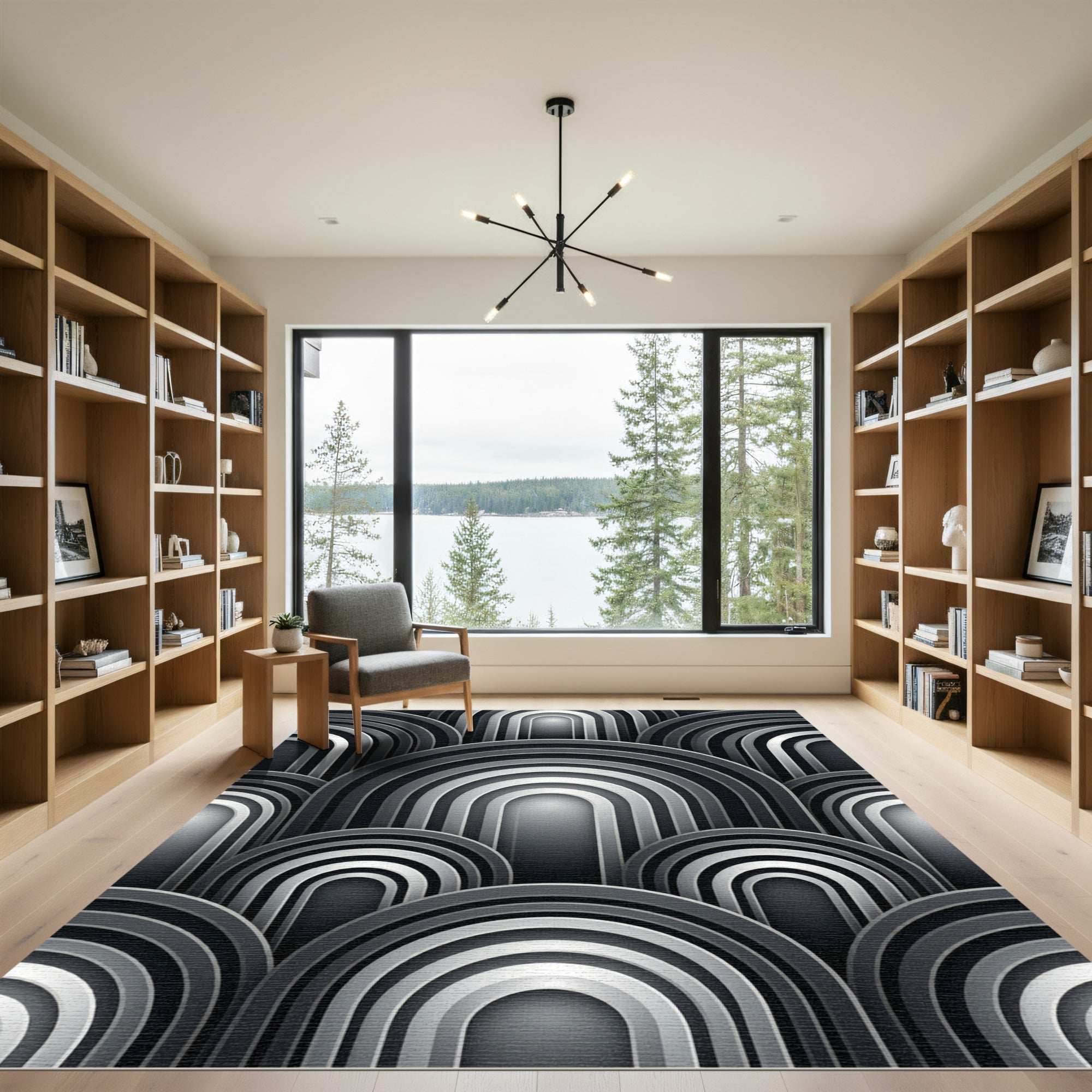 Monochrome Arched Art Deco Geometric Rug