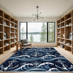 Navy Nautical Anchor and Compass Waves Rug