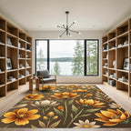 Golden Floral Botanical Meadow Art Rug