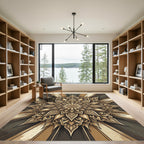 Golden Ornate Floral Sunburst Medallion Rug