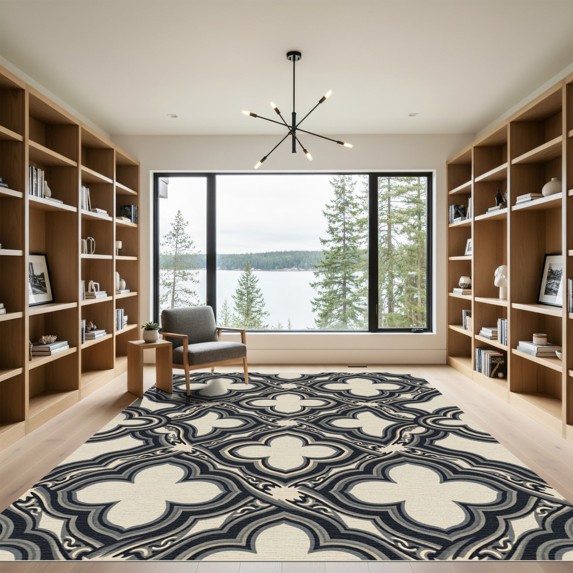 Monochrome Quatrefoil Interlocking Geometric Tile Rug