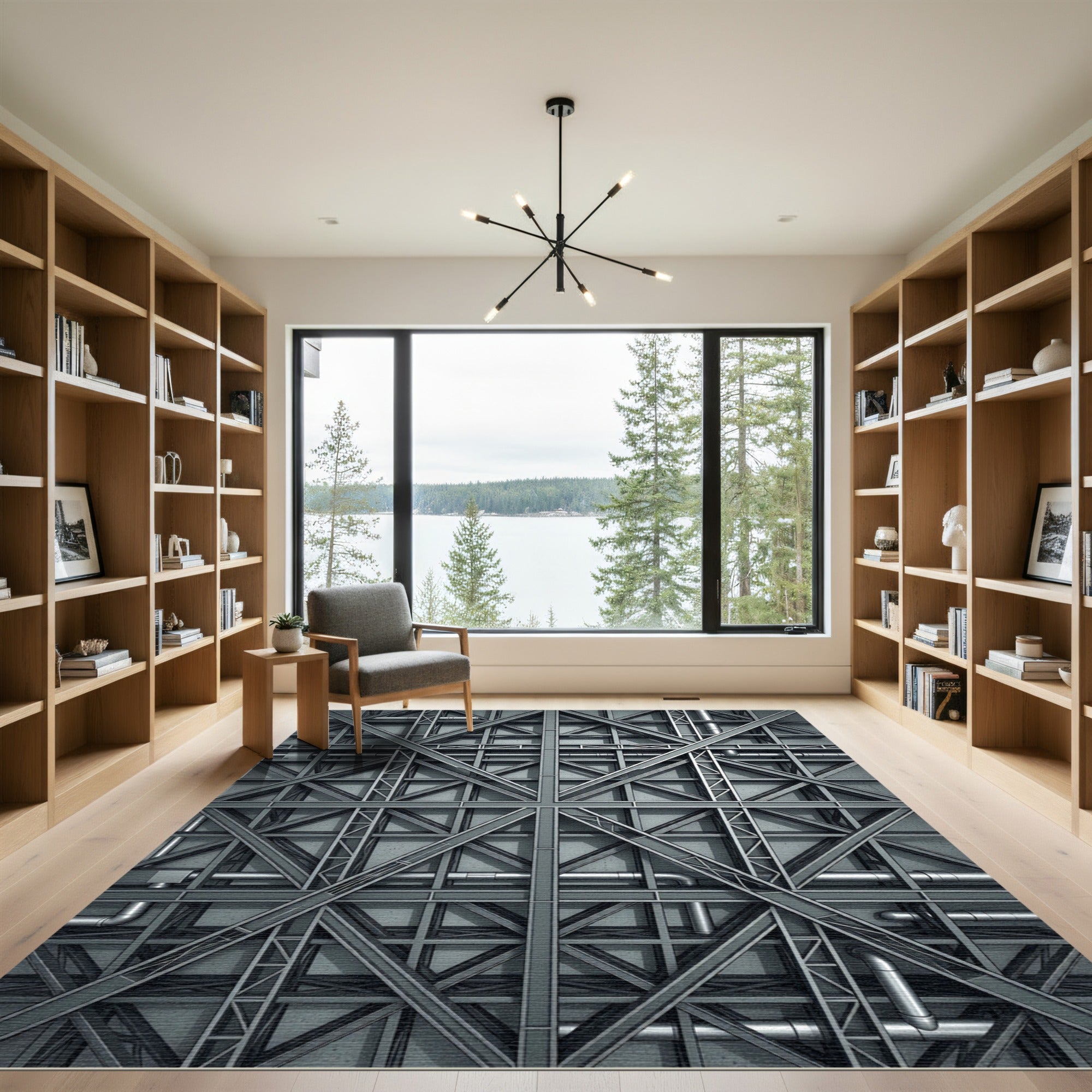Gray Industrial Metal Framework Rug