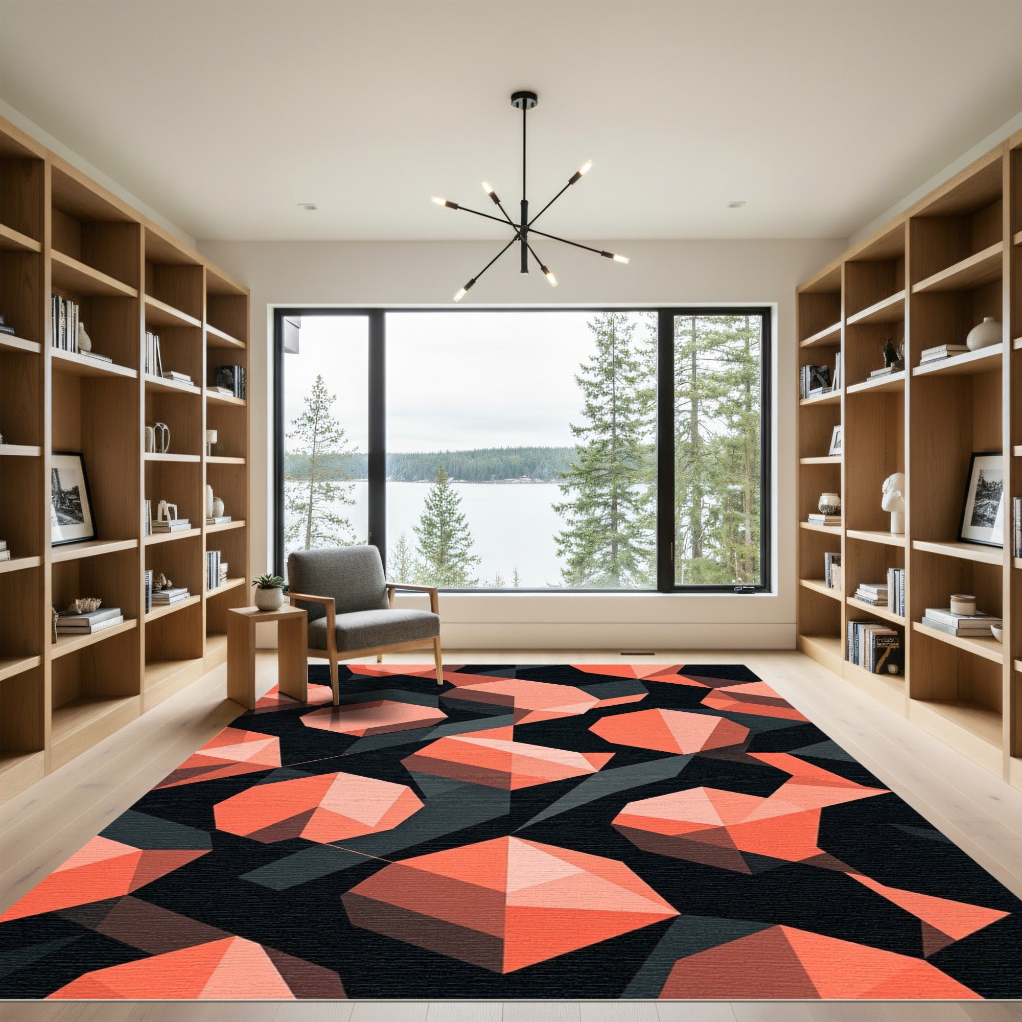 Modern Geometric Coral Peach Hexagon Rug