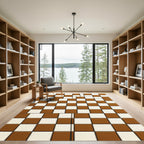 Modern Burnt Sienna Geometric Checkerboard Rug
