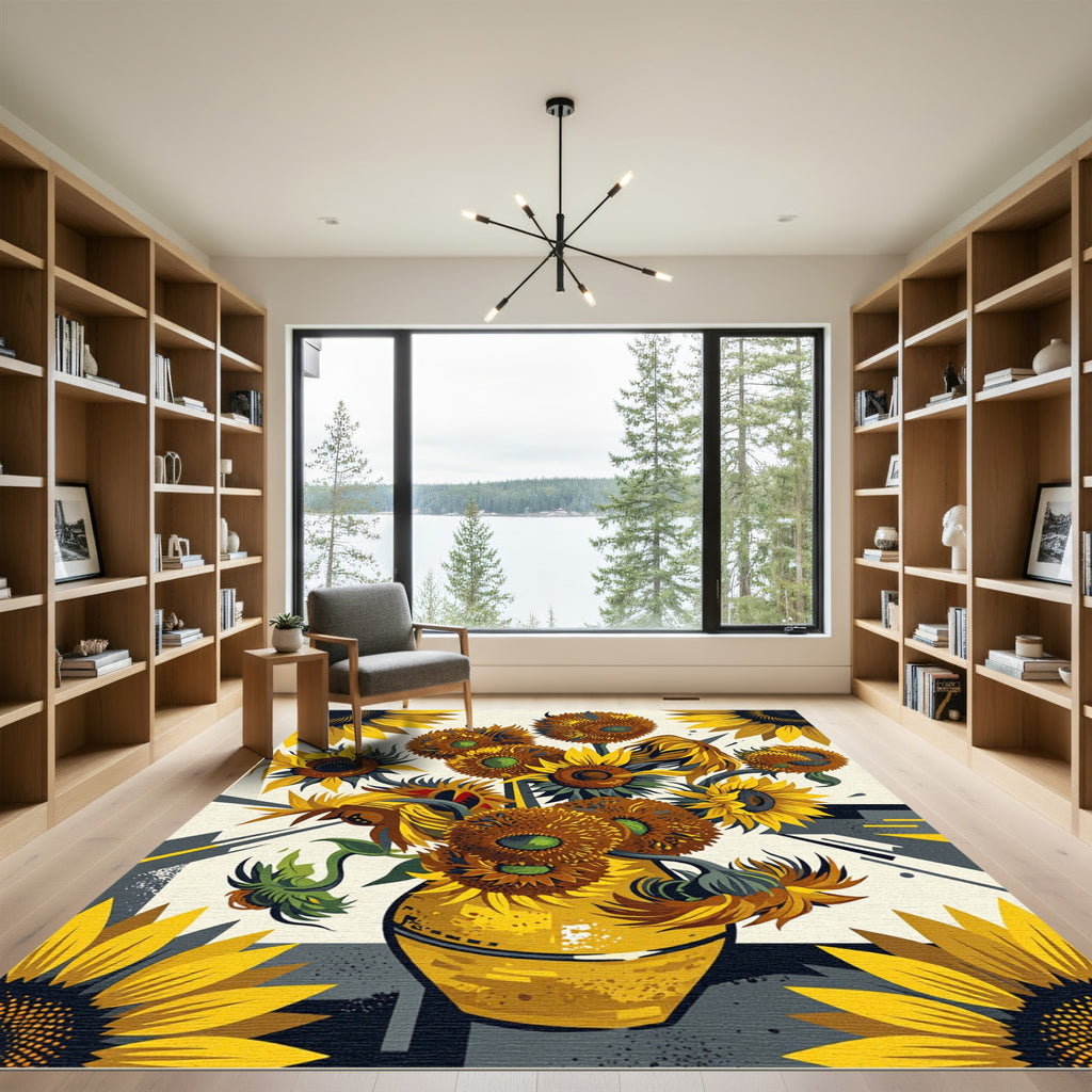 Vibrant Golden Sunflower Art Rug