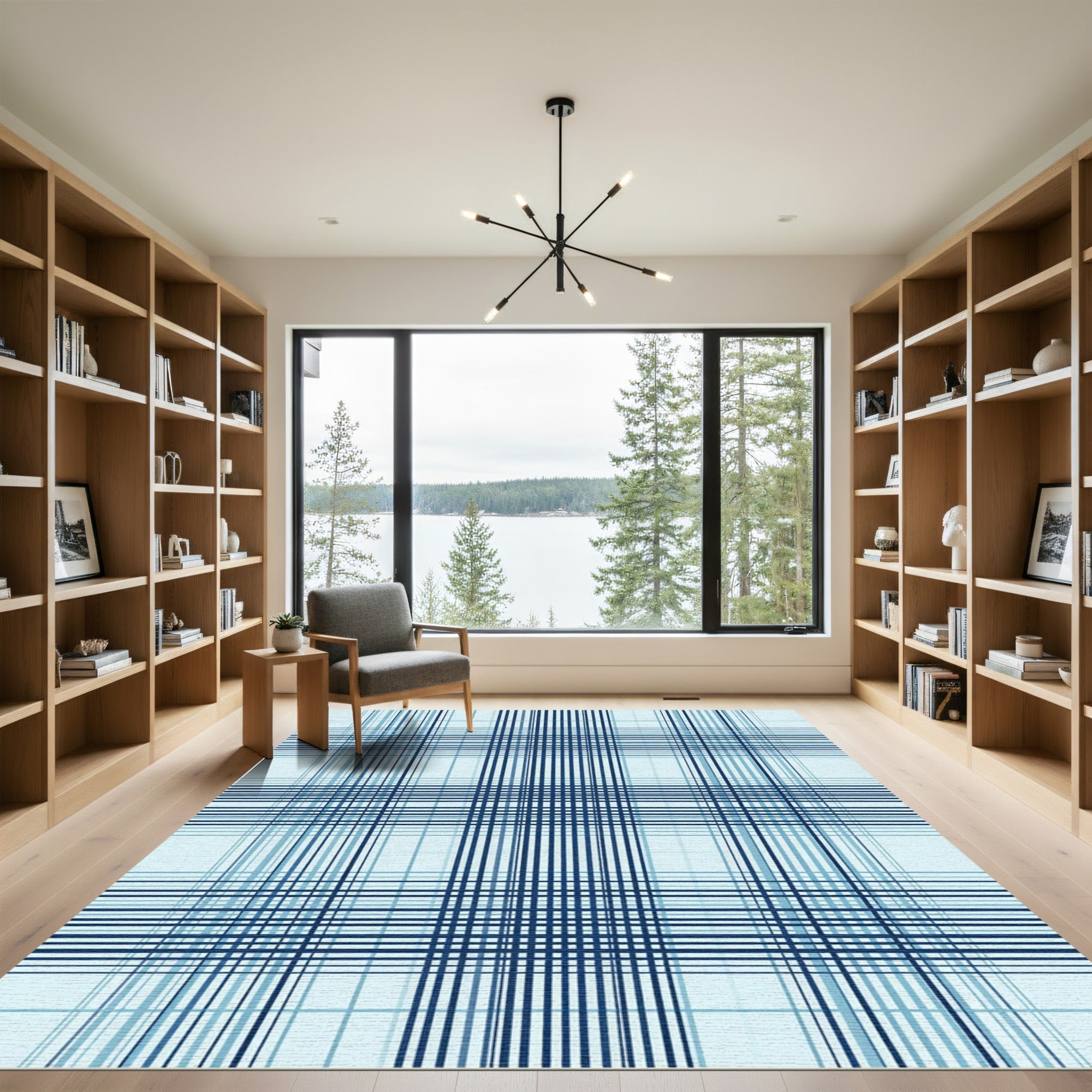 Light Blue Plaid Grid Checkered Rug