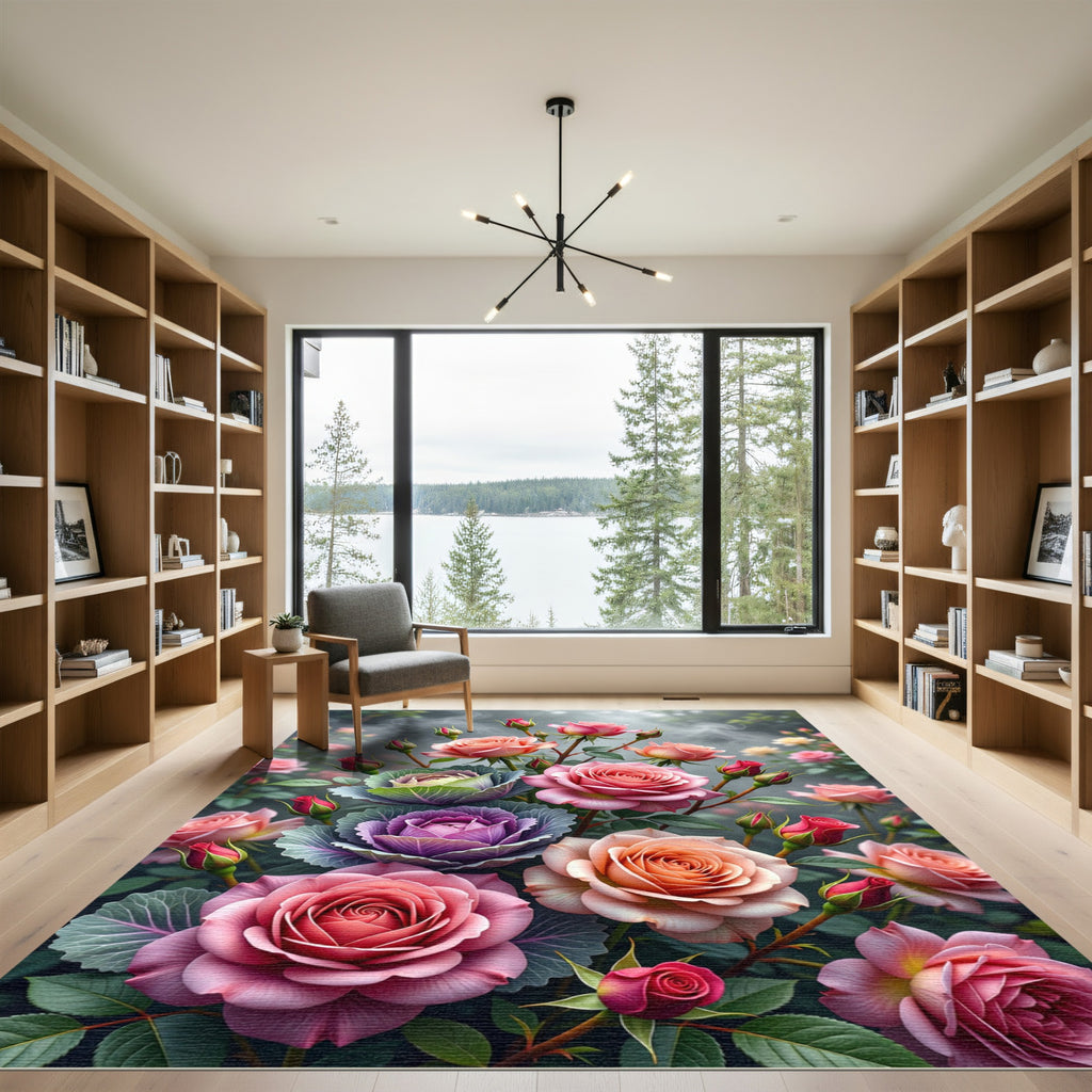 Pink Rose Garden Blossoms Cluster Rug