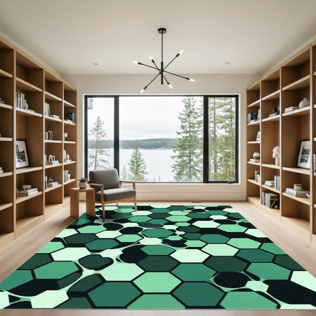 Emerald Hexagonal Organic Flow Rug