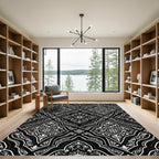 Ornate Black White Floral Arabesque Rug