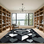 Monochrome Layered Heart Abstract Rug