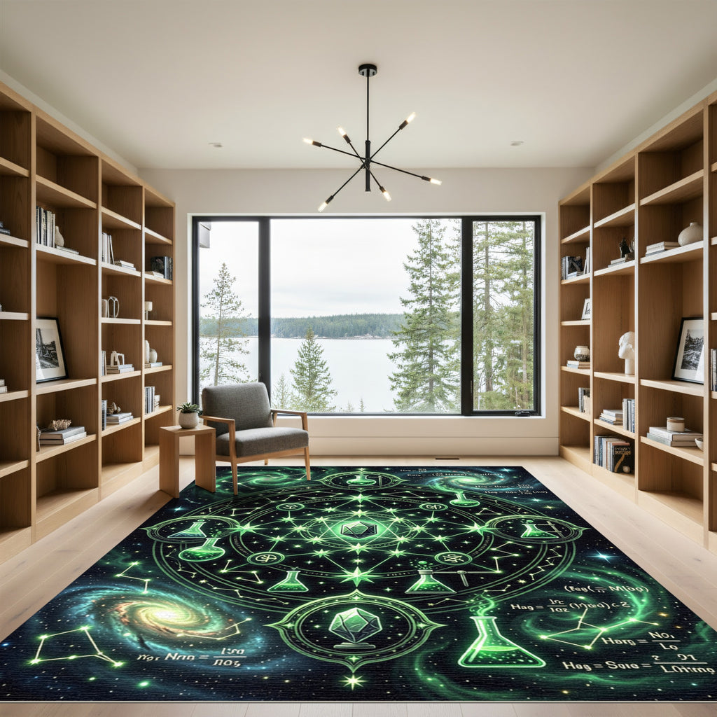 Luminous Green Cosmic Alchemy Crystal Rug
