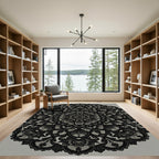 Intricate Black Floral Lace Mandala Rug