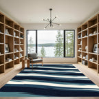Abstract Navy Blue Striated Wave Rug
