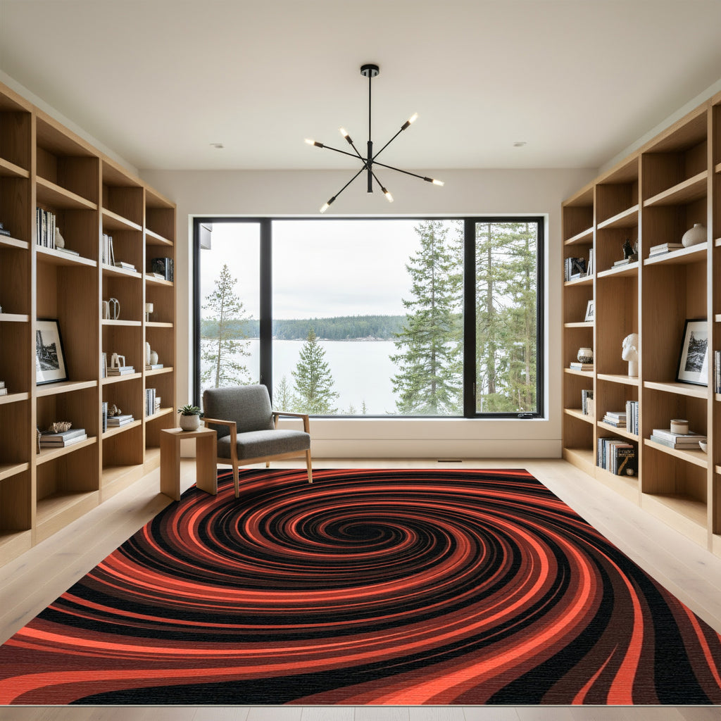 Crimson Vortex Swirl Abstract Rug