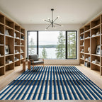 Modern Blue White Vertical Stripe Rug