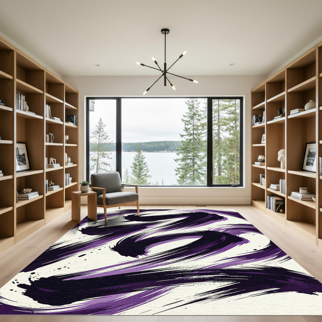 Abstract Purple Ink Swirl Art Rug