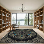 Elegant Peacock Feather Mandala Medallion Rug