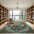 Vintage Teal Floral Cameo Bouquet Rug