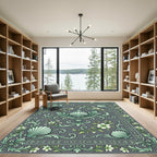 Green Seashell Floral Scrollwork Adornment Rug