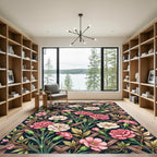 Blushing Carnation Trellis Dark Floral Rug