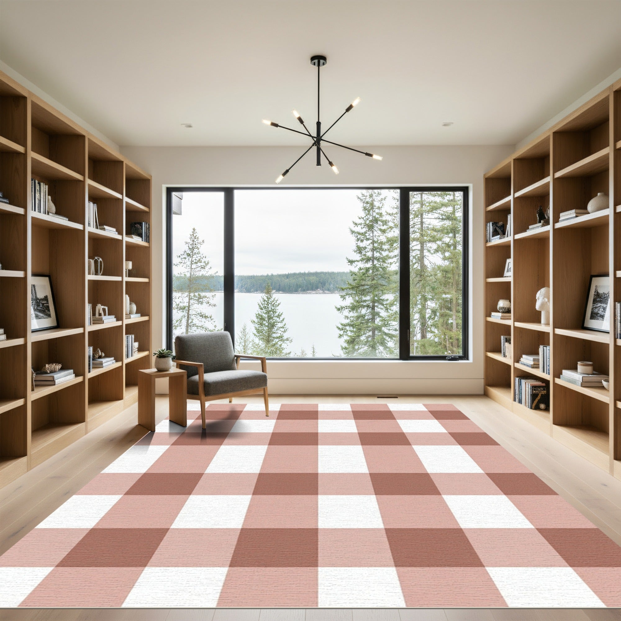 Blush Pink Classic Gingham Check Rug