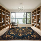 Gold Floral Medallion Slate Decorative Area Rug