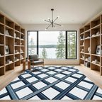 Modern Navy Geometric Interlocking Lattice Rug