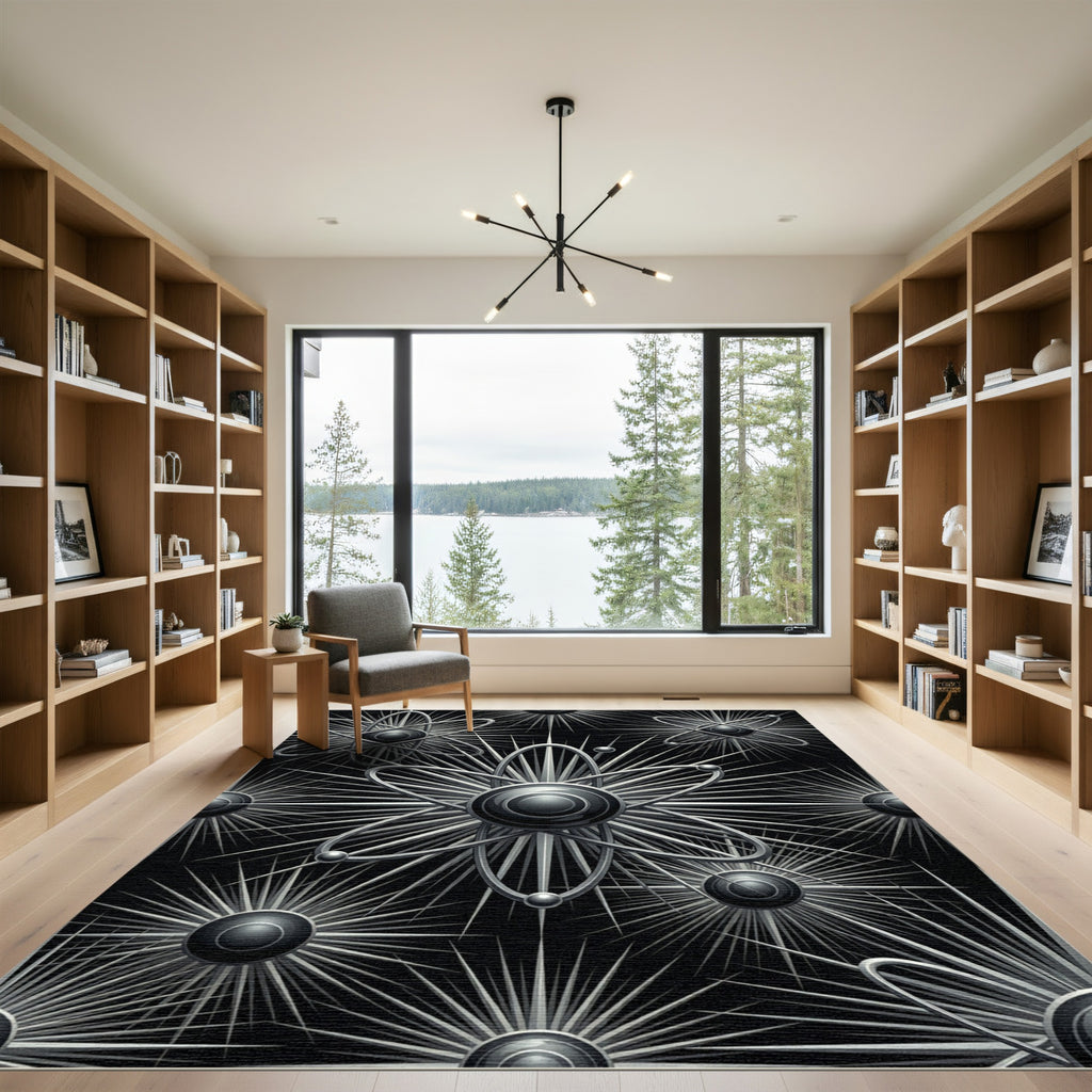 Silver Atomic Starbust Art Deco Rug