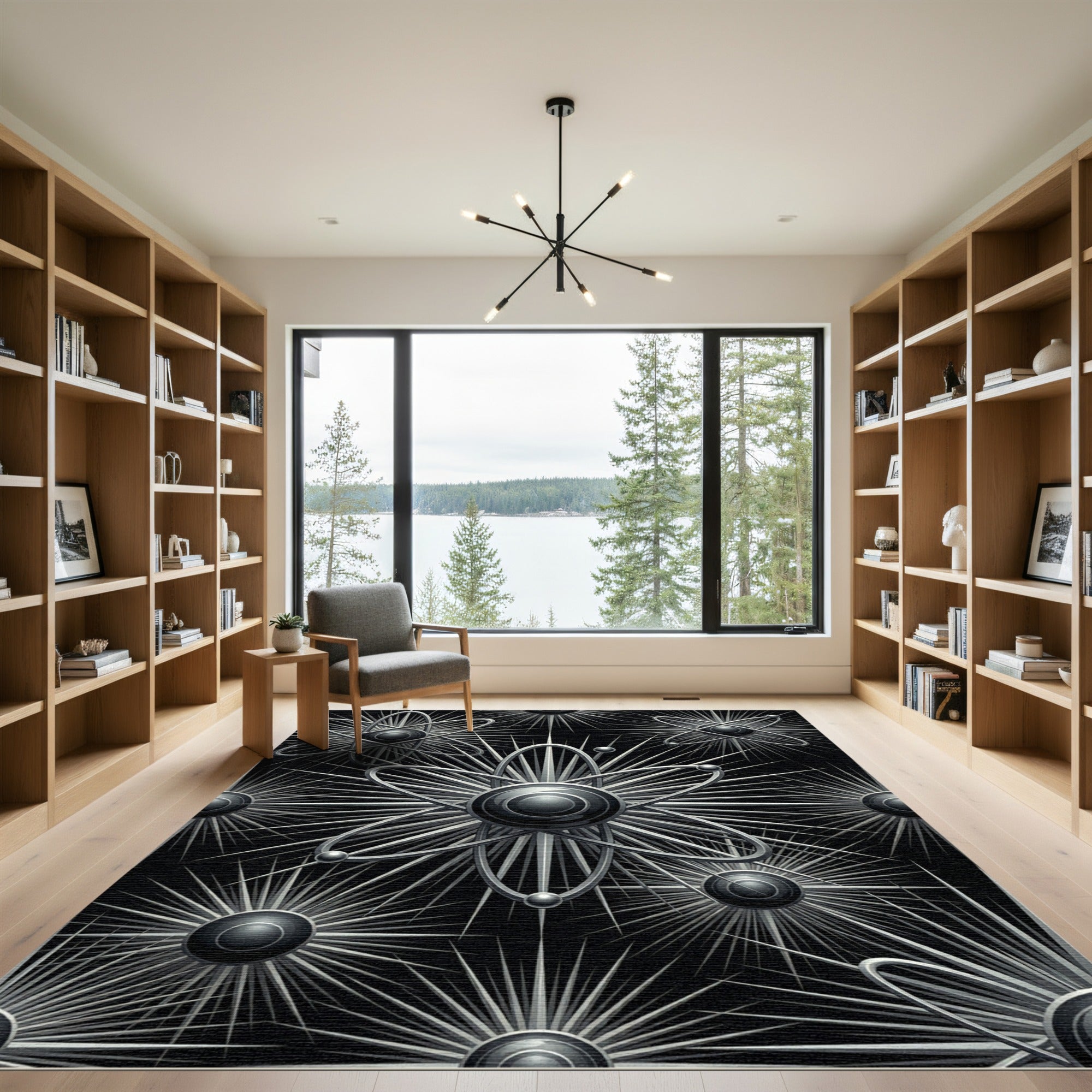 Silver Atomic Starbust Art Deco Rug